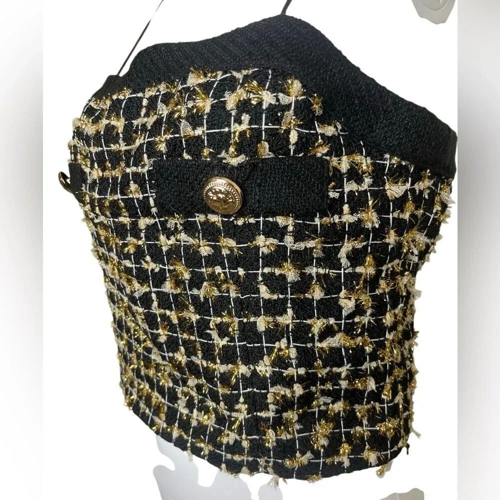 Endless Rose Elegant Black and Gold Tweed Crop top Size Small